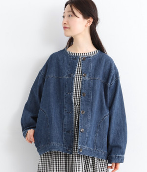 コットン甘織デニムジャケット(ブルー-ONESIZE)