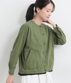 コットンリップストップ日本製品染めジャケット(カーキ-ONESIZE)