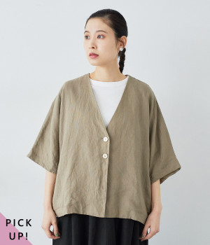 【tukuroi by SUN VALLEY】リネン平織　ドルマンジャケット(サンドベージュ-ONESIZE)
