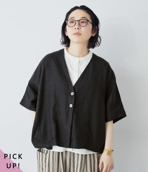 【tukuroi by SUN VALLEY】リネン平織　ドルマンジャケット(クロ-ONESIZE)
