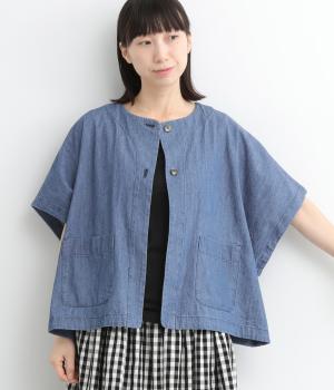 コットンデニムワイドジャケット(ブルー-ONESIZE)