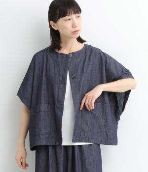 コットンデニムワイドジャケット(ネイビー-ONESIZE)