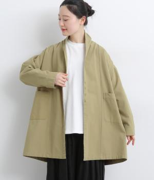 ラウンドネック コットンライトキャンバスコート(ベージュ-F)