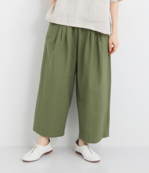 コットンナイロンツイルワイドパンツ(スモークカーキ-ONESIZE)