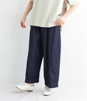 コットンテンセルデニム　ワイドパンツ(ネイビー-ONESIZE)