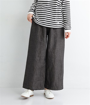 【tukuroi by SUN VALLEY】コットンリネン　ワイドパンツ(シャンブレークロ×キナリ-ONESIZE)
