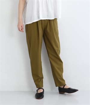 レーヨン混コットンリネン平織パンツ(オリーブカーキ-ONESIZE)