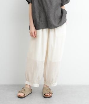 コットンリネンガーゼギャザーパンツ(オフシロ-ONESIZE)