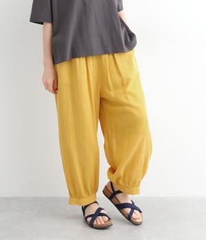 コットンリネンガーゼギャザーパンツ(イエロー-ONESIZE)