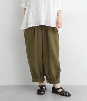 コットンリネンガーゼギャザーパンツ(カーキ-ONESIZE)