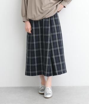 コットンリネン平織ワイドラップパンツ(チェック・クロ-ONESIZE)