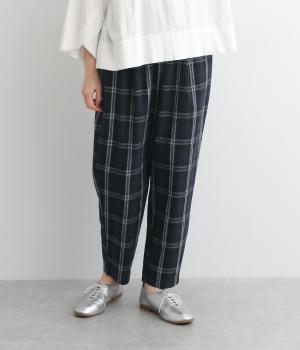 コットンリネン平織テーパードパンツ(チェック・クロ-ONESIZE)