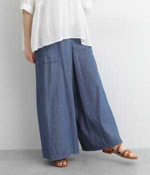 コットンデニムビックポケットワイドパンツ(ブルー-ONESIZE)