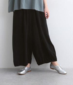 リネンレーヨン平織　バルーンパンツ(クロ-ONESIZE)