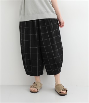 コットンリネン平織　バルーンパンツ(チェッククロ-ONESIZE)