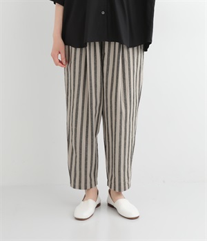 コットンリネン平織　テーパードパンツ(ストライプグレージュ-ONESIZE)