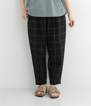 コットンリネン平織　テーパードパンツ(チェッククロ-ONESIZE)