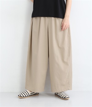 レーヨン混コットンリネン平織ワイドパンツ(ベージュ-ONESIZE)