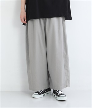 レーヨン混コットンリネン平織ワイドパンツ(グレー-ONESIZE)