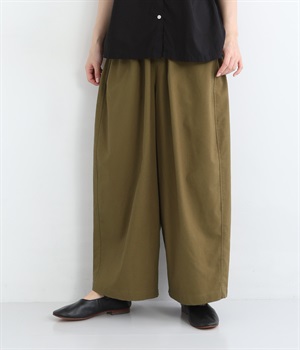 レーヨン混コットンリネン平織ワイドパンツ(オリーブカーキ-ONESIZE)