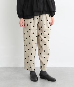 11×12コットンリネン平織テーパードパンツ(ドットプリント/キナリ-F)