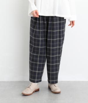 11×12コットンリネン平織テーパードパンツ(チェック/ネイビー-F)