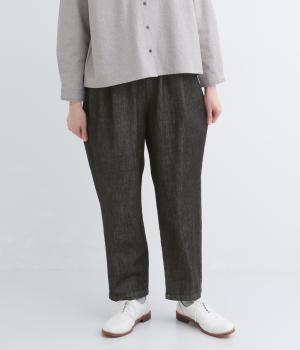 10ozコットン甘織デニム・ヒッコリーテーパードパンツ(クロ-F)