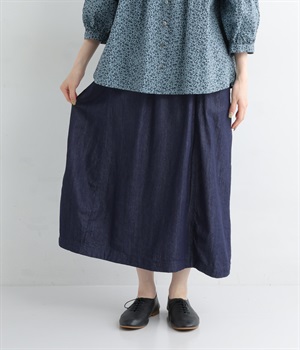 コットンテンセルデニム　バルーンスカート(ネイビー-ONESIZE)