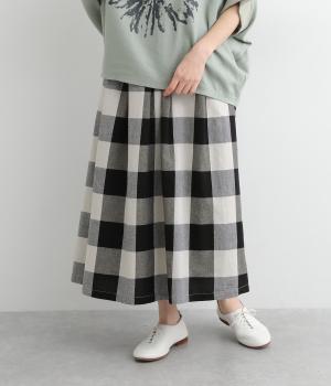 コットン平織ブロックチェックスカート(クロ-ONESIZE)