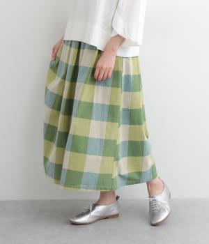 コットン平織ブロックチェックスカート(ピスタチオ-ONESIZE)