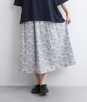 コットン平織総柄プリント　スカート(ライトブルー-ONESIZE)