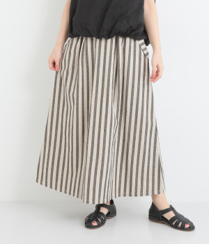 コットンリネン平織　スカート(ストライプグレージュ-ONESIZE)