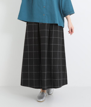 コットンリネン平織　スカート(チェッククロ-ONESIZE)