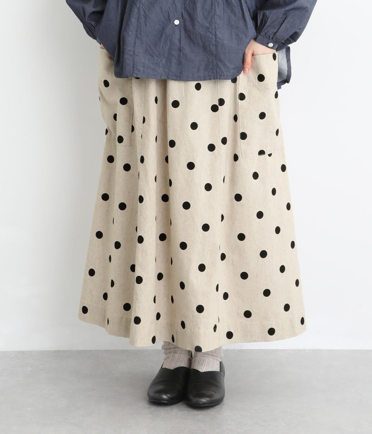 11×12コットンリネン平織Aラインスカート(ドットプリント/キナリ-F)