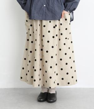 11×12コットンリネン平織Aラインスカート(ドットプリント/キナリ-F)