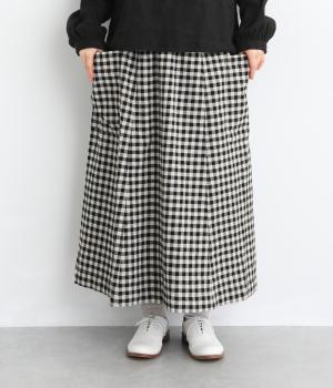 11×12コットンリネン平織Aラインスカート(ギンガム/キナリ×クロ-F)