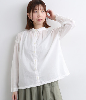 コットンローン日本製品染シャツブラウス(オフホワイト-ONESIZE)
