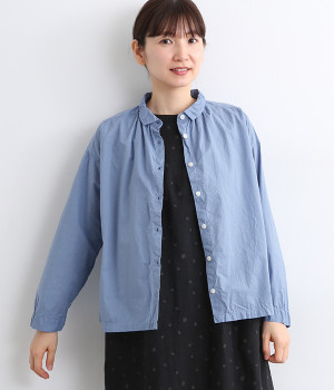 コットンローン日本製品染シャツブラウス(ヒヤシンスブルー-ONESIZE)