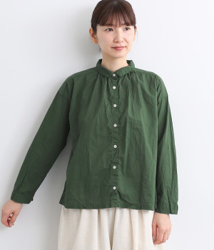 コットンローン日本製品染シャツブラウス(グリーン-ONESIZE)