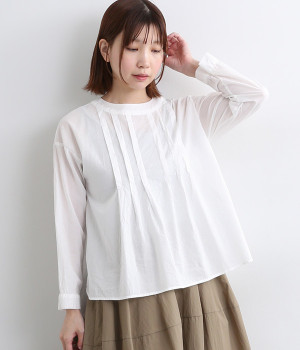 コットンローン日本製品染タックブラウス(オフホワイト-ONESIZE)