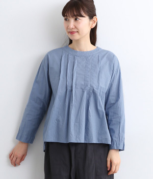 コットンローン日本製品染タックブラウス(ヒヤシンスブルー-ONESIZE)