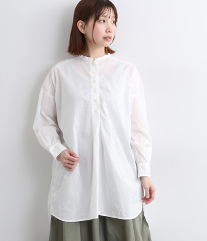 コットンローン日本製品染チュニックブラウス(オフホワイト-ONESIZE)