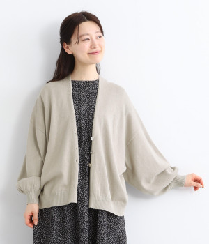 【tukuroi by SUN VALLEY】コットンリネン天竺編みカーディガン(グレージュ-ONESIZE)