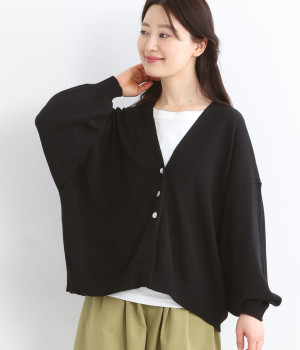 【tukuroi by SUN VALLEY】コットンリネン天竺編みカーディガン(ブラック-ONESIZE)