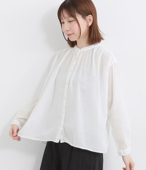 コットン日本製品染めスタンドカラーブラウス(ホワイト-ONESIZE)