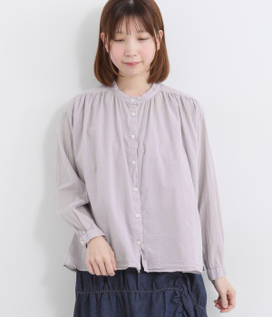 コットン日本製品染めスタンドカラーブラウス(ラベンダー-ONESIZE)