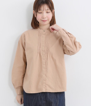 【tukuroi by SUN VALLEY】コットンリネン平織日本製品染ピンタックブラウス(ピンクベージュ-ONESIZE)