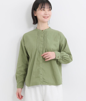 【tukuroi by SUN VALLEY】コットンリネン平織日本製品染ピンタックブラウス(グラスカーキ-ONESIZE)