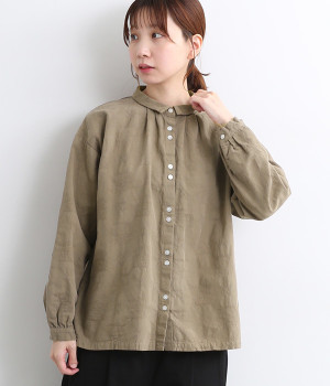 【tukuroi by SUN VALLEY】コットンジャカード日本製品染ブラウス(ラテブラウン-ONESIZE)