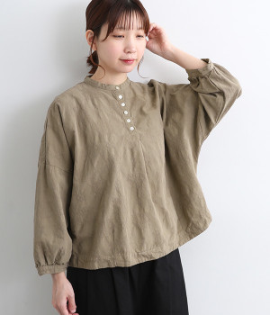 【tukuroi by SUN VALLEY】コットンジャカード日本製品染ドルマンブラウス(ラテブラウン-ONESIZE)